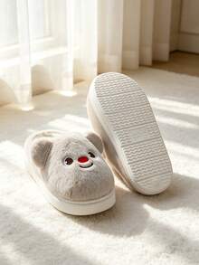 1 Pair Women's Cartoon Embroidered Thick Sole Anti-Slip Flat Cute Casual Slippers House Shoes Suitable For Autumn/Winter - Light Grey - View 8