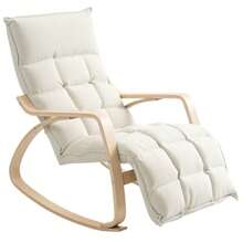 Rocking Chair, Rocking Chair With Backrest, Footrest, Armchair, Linen-Look Recliner, Reading Chair For Living Room, Bedroom, Balcony, Cream White Color, In Stock. - 1 - View 1