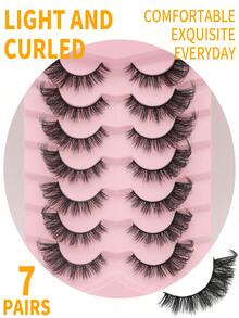 7 Pairs Natural Fluffy False Eyelashes, Soft & Lightweight Faux Mink Lashes, 8-18mm D Curl 3D Wispy Lashes, Black Band Cat Eye Effect, Eye-Enhancing, Comfortable For Daily Makeup - View 6