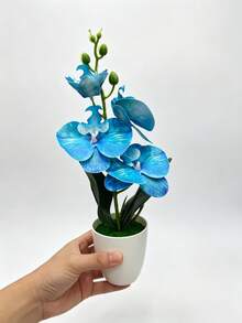 1pc Decorative Artificial White Phalaenopsis Ceramic Vase Potted Plant - White - View 8