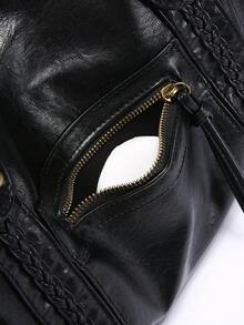 Dedoo Vintage Motorcycle Tote Bag, Soft Washed PU Leather, Woven Rivet Multi-Pocket, Large Capacity Storage, Distressed Punk Style, Suitable For Commuting And Travel For Women - Black - View 10