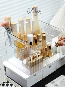 1/2Pcs Clear Desktop Storage Box, 3-Tier Cosmetic Display Organizer, Makeup Skincare Perfume Holder, Vanity Dresser Decor, Ideal Gift For Girlfriend - Clear - View 3