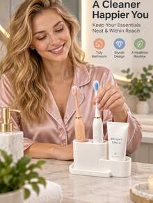 1pc Electric Toothbrush Holder, Can Hold 2 Electric Toothbrushes And 1 Toothpaste, Detachable Design For Easy Daily Cleaning, Bathroom Storage Organizer, Keep Your Bathroom Tidy - Multicolor - View 2
