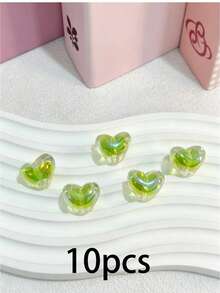 10pcs Acrylic UV Colorful Electroplated Heart Beads Dual Color DIY Beaded Pen Phone Chain Keychain Decorative Pendant - 10pcs Transparent Colored Hearts - View 10