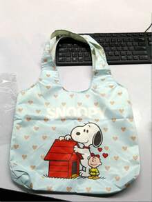 SNOOPY 1pc Canvas Tote Bag, Striped Large Capacity Bag, Suitable For School, Library, Picnic, Shopping And Gifting - A - View 8