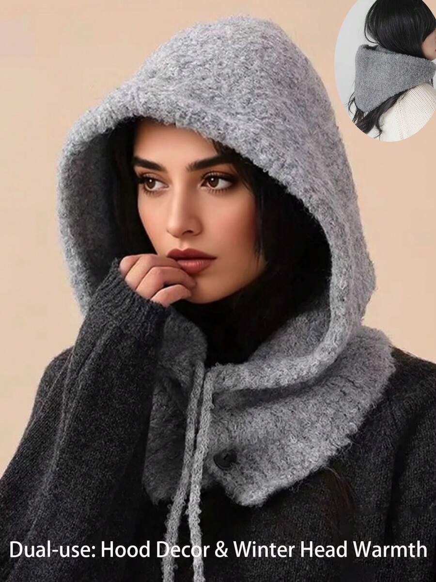 قبعة بالاكلافا محبوكة قطعة واحدة برباط، دافئة للخريف، متعددة الوظائف، بغطاء رأس وزخرفية، بتصميم بسيط وأنيق - متعدد الألوان - مشاهدة 1
