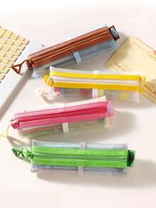1pc Mesh Pencil Case, Transparent Large Capacity, Hanging Strap Notebook Holder, Portable INS Style Highly Attractive Stationery Pencil Bag, Stationery Storage Bag - Multicolor - View 2