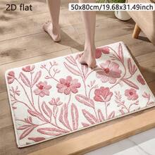 1pc Pink Floral Bathroom Mat, Soft Short Pile 2D Printed Non-Slip Bottom Polyester Carpet 1000g/㎡.M, Suitable For Living Room, Bedroom, Bathroom, Toilet Floor, Cozy Home Decor Small Indoor Decorative Rug - Multicolor - View 5