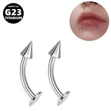 2pcs G23 Titanium Alloy Pointed Lip Stud With Curved Bar Eyebrow Stud Devil Stud Body Piercing Jewelry, Suitable For Men Women Daily Wear - Silver - View 10