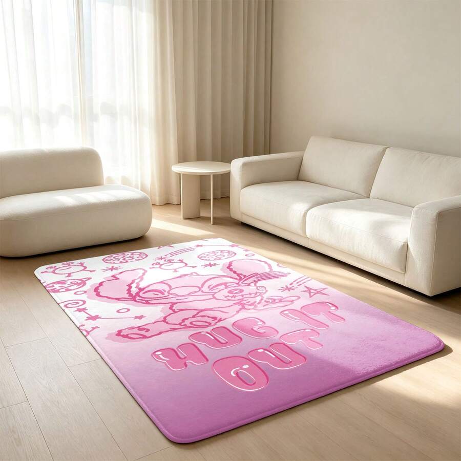 1pc Disney Stitch Printed Area Rug, Faux Rabbit Fur Surface With TPU Non‑Slip Back, Soft Fluffy Decorative Carpet For Living Room Bedroom Home Decor - Multicolor - View 1