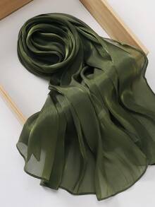 1件女款時尚頭巾，優雅百搭，適合日常休閒生活，亮面皺褶穆斯林希賈布圍巾，簡約純色百褶透氣頭巾 - #12軍綠色 - 查看 1
