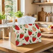 1pc Tissue Box Cover, Tulip & Daisy Pastel Pattern - Spring Floral Repeat Design, Durable Polyester Fabric, Multi-Functional Napkin Holder, Suitable For Home, Car And Party Decoration, Can Be Used As Tissue Box Cover, Napkin Holder, Tissue Box Sleeve - A - View 3