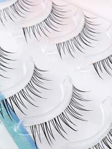 5 Pairs Japanese Manga Style Pointed Tail Transparent Invisible Stem False Eyelashes, Natural Sweet Fresh Soft Lightweight Realistic Lashes For Dating Travel Portable Pack - Black - View 7