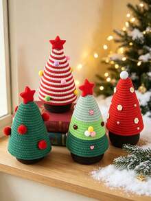 1pc Christmas Lidded Desktop Cotton Woven Storage Basket, Squishy Soft Fabric Decor Bin For Keys Remote Control, Entryway Table Cosmetic Organizer, Festive Winter Style, Multi-Scene Use For Home Decoration - Multicolor - View 6