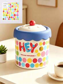 1pcsVibrant Plastic Cylindrical Storage Canister, Wavy Edge Lid With Round Knob & HEY Letter Print, Sealed For Sundries, Multi‑Purpose Desktop Container, Works As Small Tabletop Trash Can, For Bedroom, Living Room, Office, All‑Season Home Use - Multiple Styles - View 12