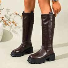 Women's Autumn/Winter Fashion Versatile Comfortable Black Knee-High Boots - Brown - View 4