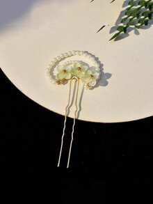 1pc Vintage Small Flower Pearl U-Shaped Hair Pin, Personalized Hair Accessory For Girls, Suitable For Party And Ball Decoration - Multicolor - View 6