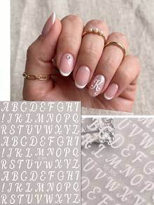 QIANJIKU 5pcs 3D Silver Aurora Cursive English Letter Nail Stickers, Multi-Color Heart & Letter Pattern, Exquisite Fashionable Style Nail Decor, Autumn Daily Party Wedding Season Back To School Nail Artist Supplies - Multicolor - View 4