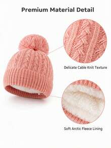 1pc Single Ball Vertical Striped Knitted Beanie Hat With Yarn Crafting Thermal Lining Children Warm Hat - Multicolor - View 4