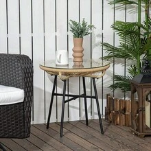 Boho-Style Garden Table, Outdoor Side Table, Made Of Polyethylene Rattan, Tempered Glass, Weather-Resistant, 50 X 50 X 50, Black. - Beige + Rattan - View 8