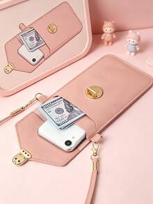 SANRIO 1 Buah Tas Selempang HP Layar Sentuh Wanita Motif Hello Kitty, Dompet Kecil Kulit PU dengan Jendela Transparan, Kantong Bahu Mini Penutup Lipat dan Tempat Kartu - MultiWarna - View 5