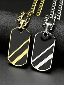 Stainless Steel Black Enamel Dog Tag Pendant Necklace For Men Boyfriend Gold Color Charm Geometric Male Chain Punk Jewelry Gift - Necklace - View 7