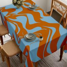 2D Flat, 1pc Soft, Fashionable And Beautiful Blue Orange Ripple Pattern Tablecloth, Machine Washable And Easy To Clean, Dining Table/Coffee Table/Desk/Coffee Table, Picnic/Outdoor Dining Table/Camping Table, Exquisite Lifestyle, Home Fabric - A - View 3