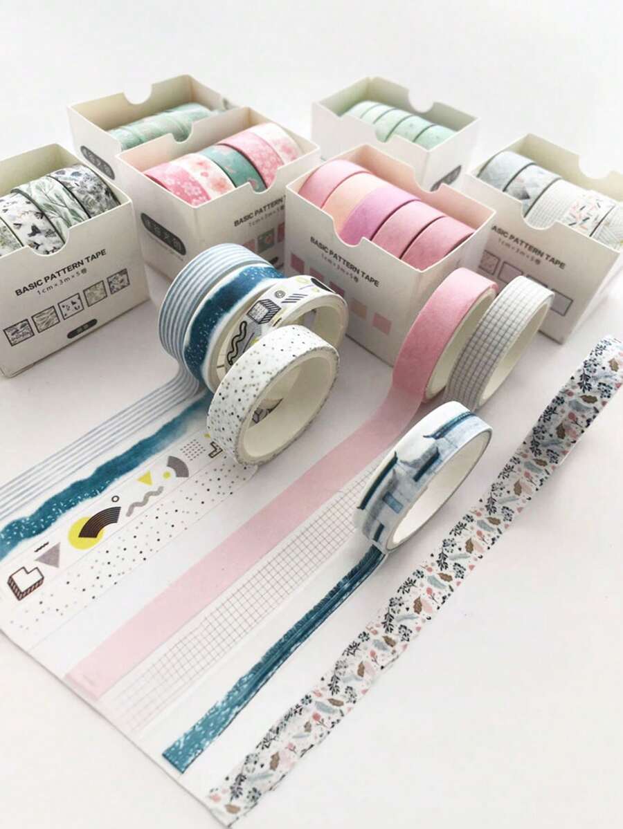 5 Gulungan Pita Washi Dasar Kreatif, Pita Perencana Kreatif Gaya Jepang, Pita Dekoratif Buku Jadwal yang Indah, Dekorasi Alat Tulis Siswa, Pita Dekorasi Scrapbook & Kartu, Hadiah untuk Teman - Beraneka warna - View 1