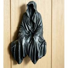 Mysterious Black Robe Statue - Resin Quirky Decorative Statue Gothic Style Sitting Figure Suitable For Bookshelf Office Desk Garden Yard Car Small Ornament Gift For Friends Family Home Decor - 1PC - View 2
