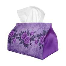 1pc Tissue Box, Purple Rose Pattern - Elegant Floral Background, 2 Sizes Available, Durable Decorative Storage Box, Suitable For Kitchen, Living Room, Bedroom, Car - Multi-Functional Holiday Home Decor, Ideal For Desktop Or Shelf Display - A - View 7