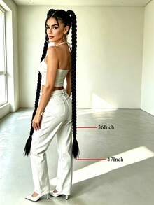 2pcs Extra Long Braided Ponytail Hair Extensions, Includes Hairband, Natural Soft, Suitable For Women Daily Wear, 36 Inch, Black - Black - View 5