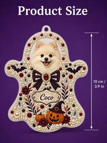 Custom Photo & Text DIY 3D Pearl Painting Hanging Decor Diamond Art, Personalized Halloween Ghost Pumpkin Bat Bow Design, Spooky Home Tree Ornament Keepsake, Halloween Birthday Gift For Pet Lovers Family And Friends - Multicolor - View 8