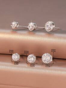 6pcs/Set Luxury Style Round Zirconia Stud Earrings Set For Women, Suitable For Commuting, Daily Wear And Dating - Circular Zirconium - View 7
