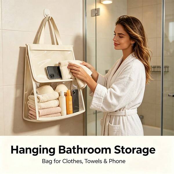 1PC Bathroom Punch-Free Transparent Hanging Storage Bag, Toilet Hanging Bag, Dormitory Bathroom Clothing & Sundries Storage Bag Large Capacity Bathroom Hanging Bag, Multi-Function Storage Bag, Phone Storage Bag, Storage Bag, Multi-Function Hanging Bag, Suitable For Underwear,Bras,Sundries,Clothing,Phone,Suitable For Bathroom,Toilet,Shower Time,Washbasin,Travel Essential,Room Decor