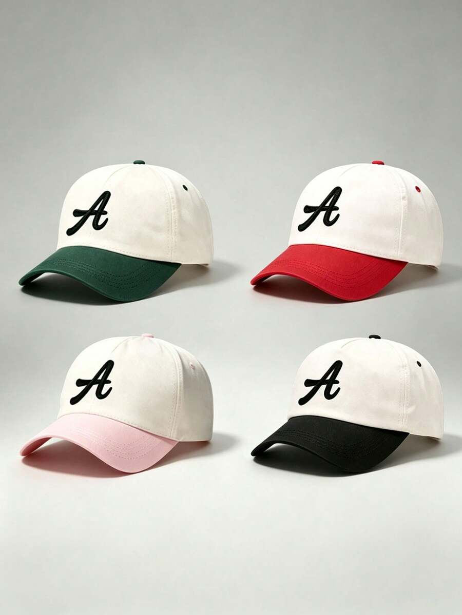1pc Letter A Embroidered Color Block Baseball Cap Curved Brim Adjustable Dad Hat Unisex Casual Contrast Color Street Outdoor Sun Hat