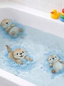 1pc Cute 3D Cartoon Otter Bath Wall Sticker - Tear-Resistant Waterproof Removable Residue-Free Self-Adhesive Room Bathroom Sink Bathtub Wall Decor - one-size - View 4
