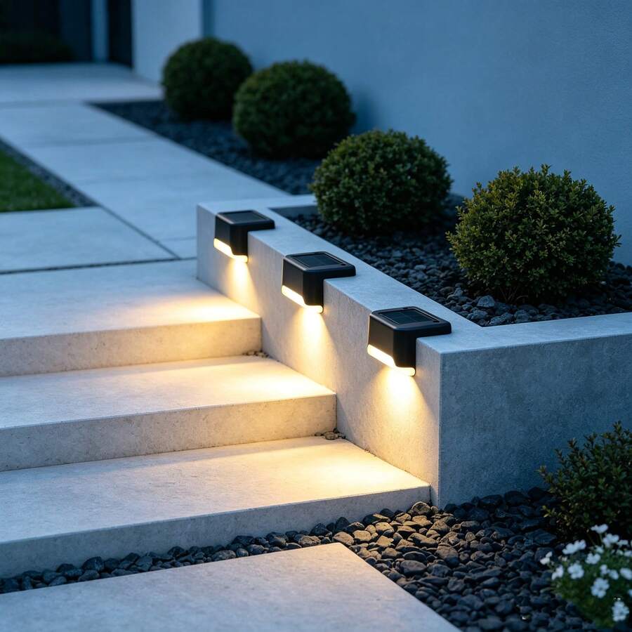 4/16PC Outdoor Solar Step Lights 1 LED White/Warm Light Optional With Installation Accessories, Waterproof Light-Sensing Auto On/Off Design, No Charging Required, Suitable For Decorating Sun Garden, Stairs, Deck, Path, Fence, Yard, Handrail