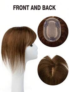 8*12 Inch Women's Straight Chocolate Brown Hair Clip-On Extensions, Natural Looking Basic Hairpiece, Suitable For All Brown Hair Bangs, Can Modify Face Shape - S4 - View 8