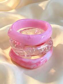 3pcs/Set Fashionable Retro Thick Multicolor Asymmetrical Acrylic Bangle Bracelet Set, Suitable For Women, Daily Wear, Gift For Friends And Family - Multicolor - View 1