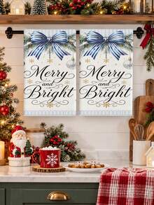 聖誕毛巾 Merry And Bright 裝飾性廚房手巾 松枝條紋蝴蝶結雪花星星掛飾 節日禮物家居裝飾 廚房浴室毛巾 - 彩色 - 查看 7