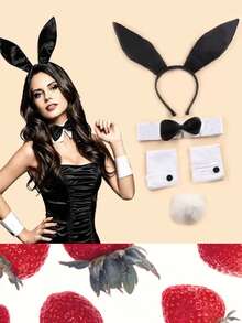 2/3/4/5pcs Adult Plush Rabbit Ear Headband Set, Rabbit Cosplay, Christmas Halloween Easter New Year, Cute Charming Party Costume Photo Props - Black - View 4
