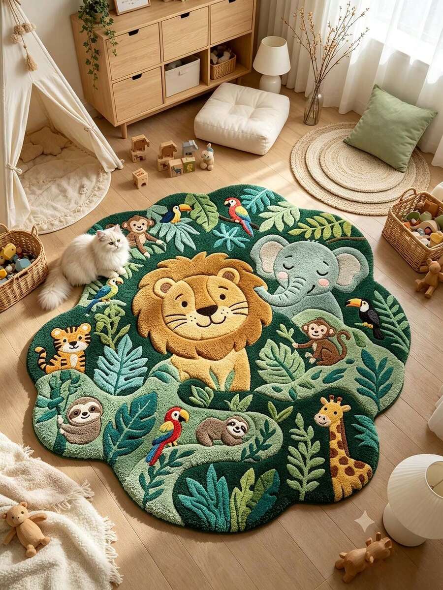 1pc Jungle Animal Floral Shaped Doormat, Christmas Gift, Door Mat, Small Rug, Welcome Mat, Carpet, Floor Mat, Outdoor Doormat, Kitchen Rug, Home Decor, Front Door Mat, Area Rug, Outdoor Mat - Multicolor - View 1