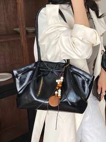 女款極簡打結紋理軟 PU 皮革托特包,大容量休閒通勤單肩手提包 - 彩色 - 查看 8