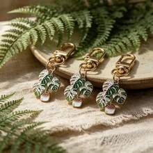 3pcs Plant Lover Metal Enamel Keychain, Monstera Deliciosa & Caladium Leaf Design Bag Charm, Detachable Spring Clip Key Holder, Fresh Botanical Style Accessory, Birthday Gift For Women Gardening Enthusiasts, Exquisite & Beautiful, Decorate Keys, Backpacks, Handbags, Green Plant Mom Gift - Multicolor - View 8