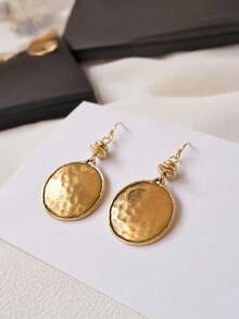 1 Pair Women's Bohemian Hammered Disc Dangle Earrings, Vacation Beach Daily Personalized Accessory Gift - Yellow Gold - View 6