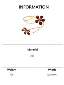 1pc Burgundy Enamel Flower Open Cuff Bracelet, Luxury High-End Minimalist Design, Elegant Versatile Commuter Accessory - Burgundy - View 6