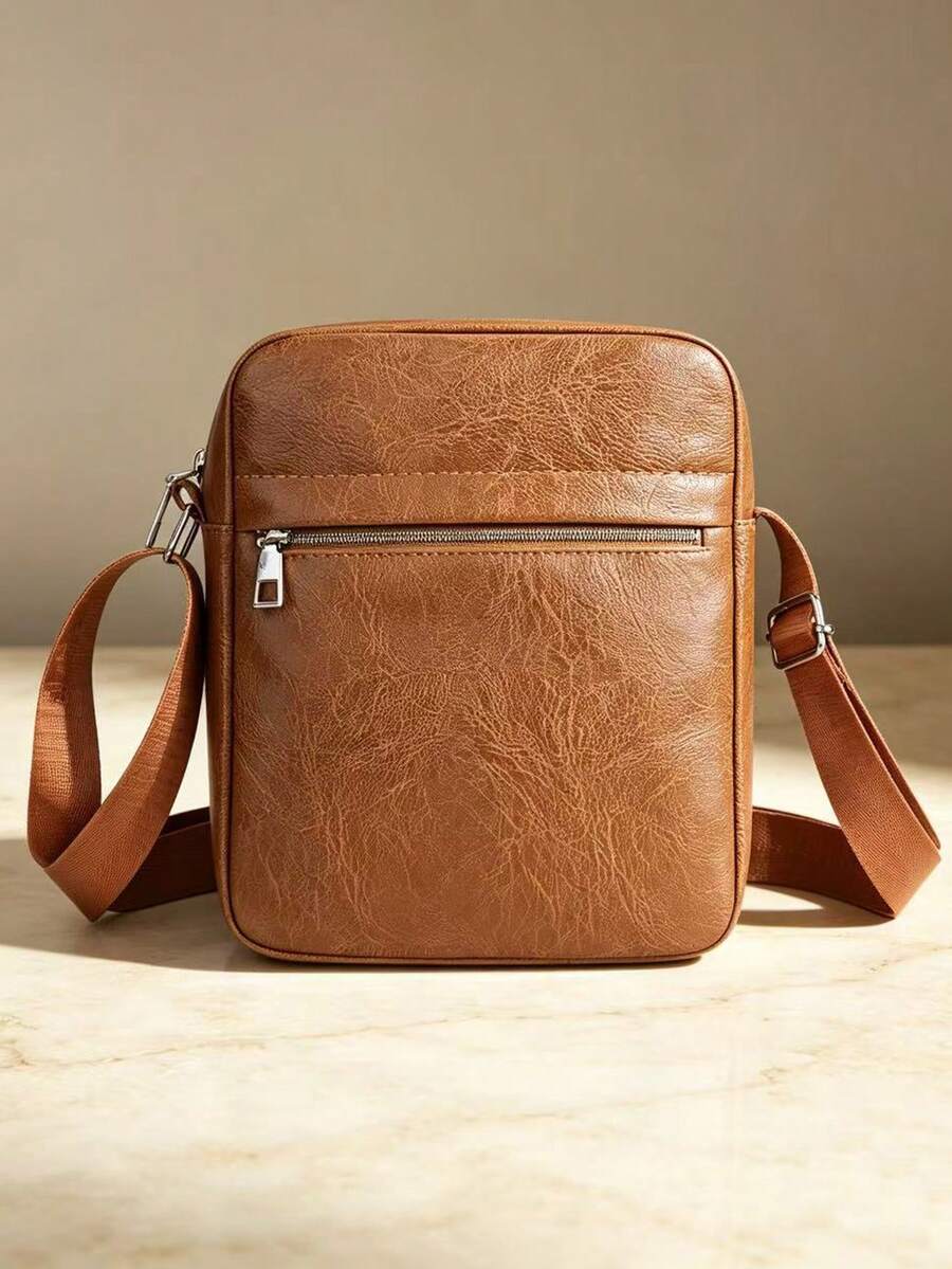Men's Leather Crossbody Bag, Casual Shoulder Purse, Lightweight Mini Messenger Bag For Daily Work Travel Outdoor - Brown - View 1
