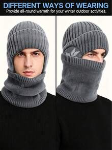 1pc Unisex Folded Brim Winter Knit Hat, Elastic Ear Protection Knit Hat, Thick Warm Winter Hat, Outdoor Cycling Skiing Ear Protection Cold-Proof Hat - Multicolor - View 12