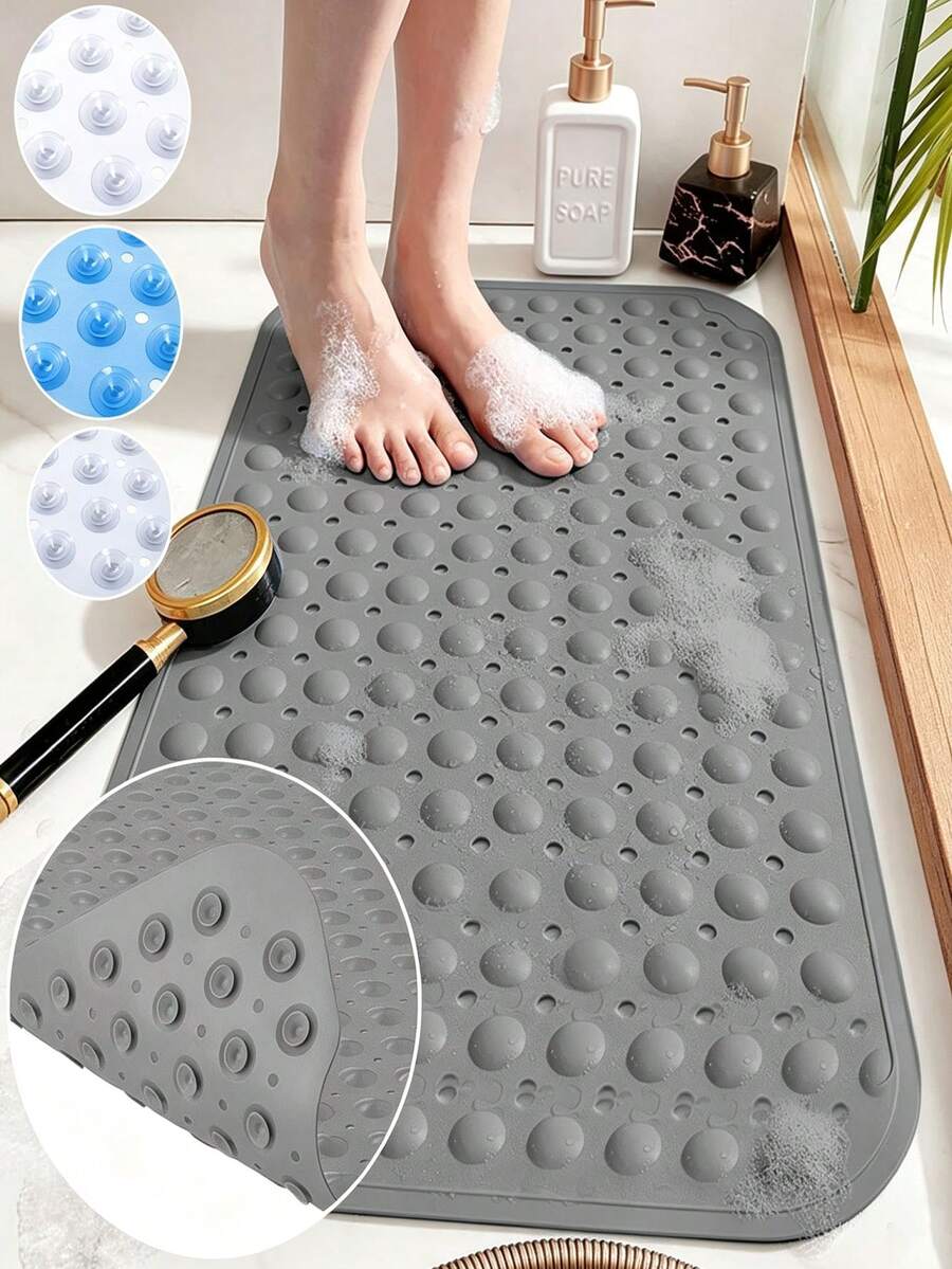 1pc Large Shower Mat, Non Slip Bath Mat With Strong Suction Cups And Drain Holes, Quick Dry Machine Washable Bathroom Rug, Comfortable Durable Tub Mat For Bathtub, Shower Floor, Bathroom Home Decor