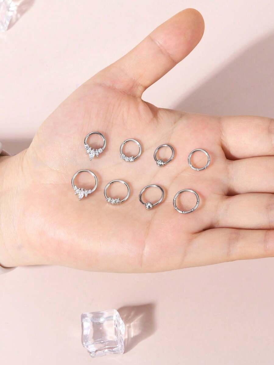 TOKRING 16G Clicker Septum Rings Hinged Hinged Nose Rings Hoop,Daith Cartilage Earring Clicker Septum Jewelry Hinged Lip Helix Rook Tragus Piercing Jewelry For Halloween Decoration - Silver - View 1
